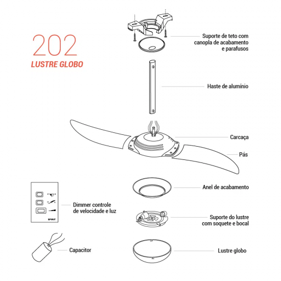 Anel Acabamento de Ventilador Spirit Lustre Globo