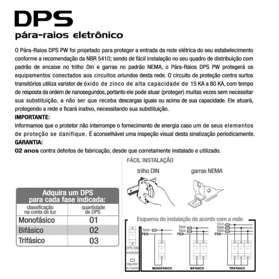 Disjuntor dps penta watt monopolar 25ka 175v