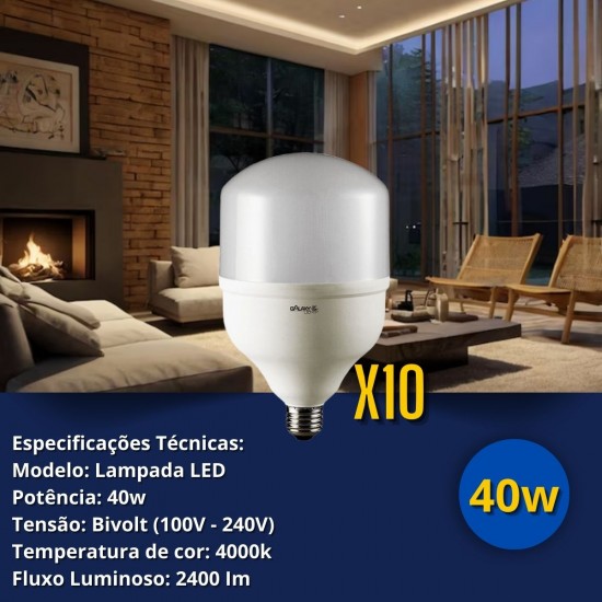 Kit 10 Lampadas LED Alta Potencia Bulbo T 30W Bivolt 4000K