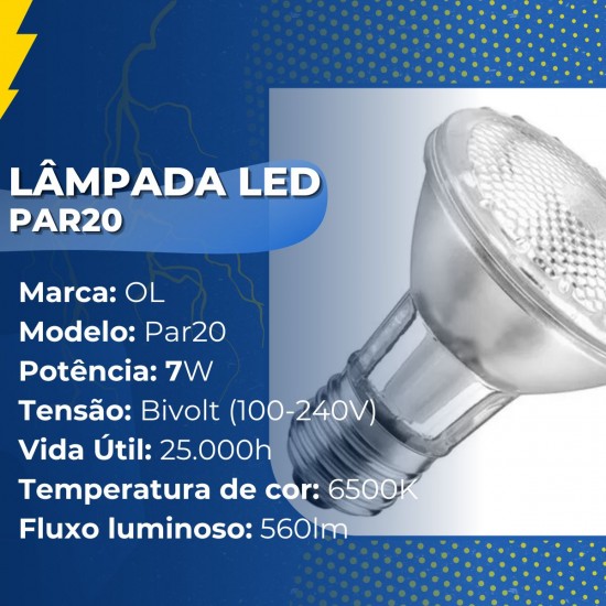 Kit 10 Lampadas Led Par20 Ol E27 Ip65 7w Bivolt 6500k