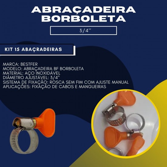 Kit 15 Abracadeiras Borboleta 3/4