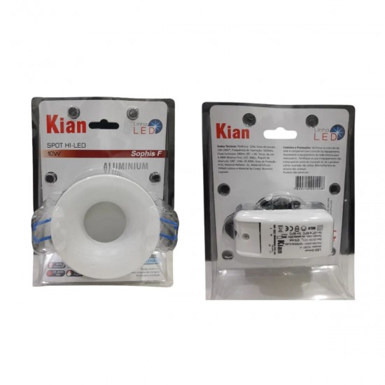 Kit 5 Spot Led Redondo Kian Sophis 10W 6400K Embutir