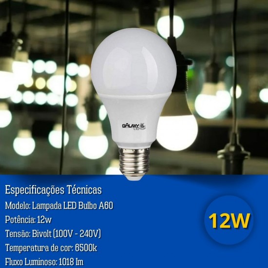 Lampada LED Bulbo A60 Galaxy 12W Bivolt 6500K Luz Branca