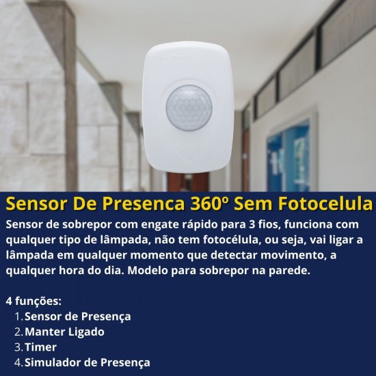 Sensor de presenca qualitronix 360º sem fotocelula