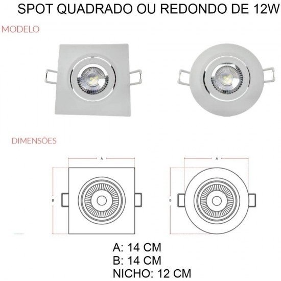 Spot led quadrado avant 12w 4000k bivolt