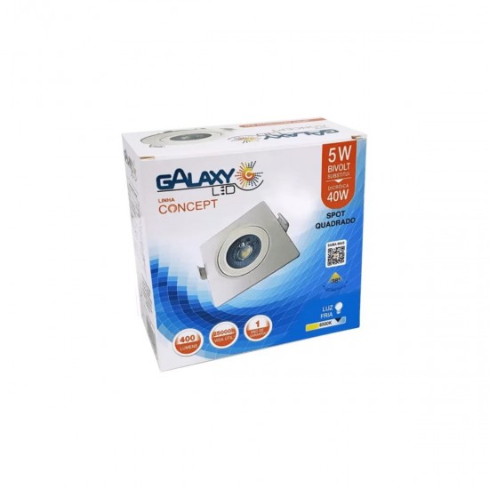 Spot LED Quadrado Embutir Galaxy 5W 6500K Bivolt